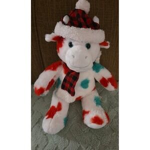 Build A Bear Mooey Holiday Christmas cow stuffed animal with plaid hat & scarf